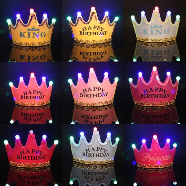

led king princs crown hats boy girl happy decoration baby shower suppli party hat glitter children birthday gift