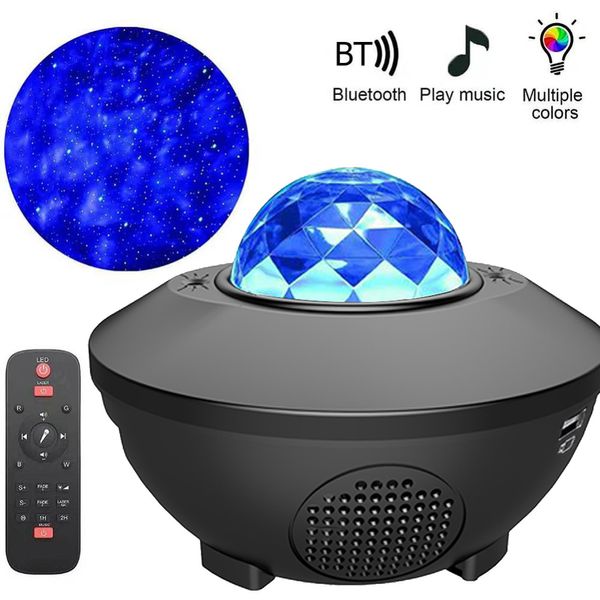 USB Star Night Light LED Efeitos Música Starry Water Onda Luzes Remoto Bluetooth Colorido Projetor Rotating Sound-ativado Candeeiro de decoração