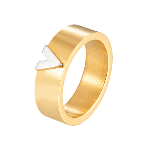

cluster rings classic letter v-design stainless steel ring for women men couple in wedding gold color luxury jewelry gift, Golden;silver