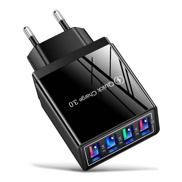 

usb charger 3.1a fast power adapter 4usb ports adaptive wall charger quick 3.0 charging travel universal eu us plug opp pack