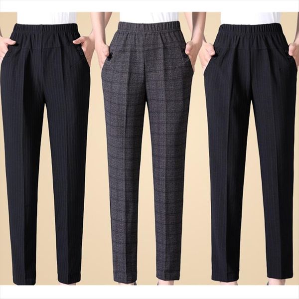 

middle aged autumn winter womens capri trousers big size loose plus velvet elastic waist pants black female ankle length 8xl, Black;white