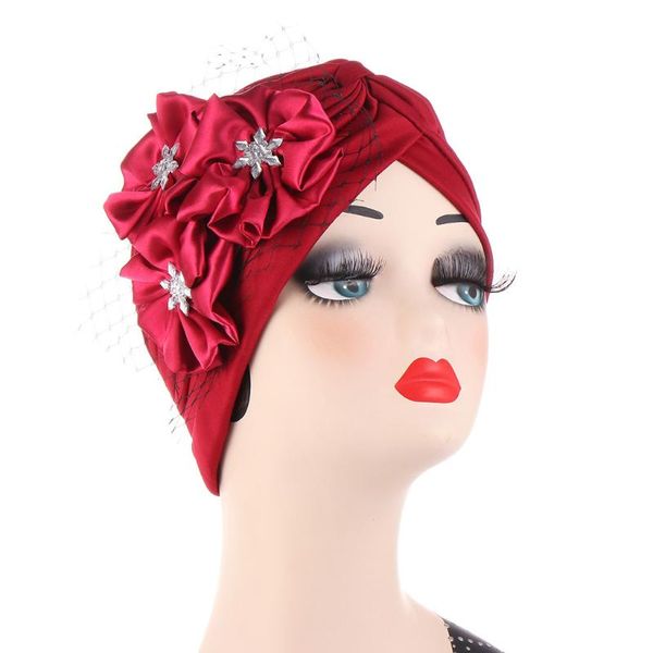 

women ruffle turban headwear with big poplin flower wedding tea party hat hats bonnets wholesale beanie/skull caps, Blue;gray