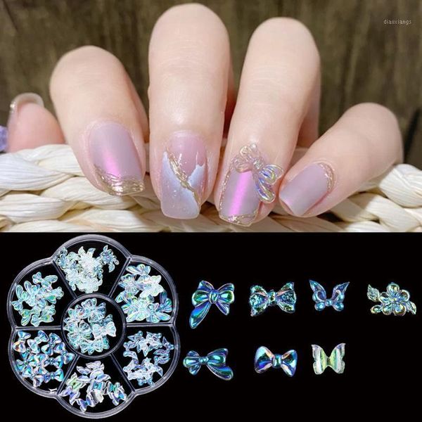 

box 3d aurora butterfly nail art rhinestones decoration symphony ab ornaments for manicure resin jewelry accessory ji18201, Silver;gold