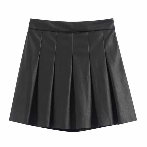 

women leisure front pleated pu leather mini skirt faldas mujer ladies casual slim side zipper short skirts qun534 210603, Black