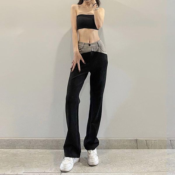 

women's pants & capris 2021 korean style fashion stitching street slim contrast color high-waist casual streetwear women goth, Black;white