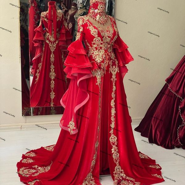 Tradicional Marroquina Kaftan Vestidos de Noite de Mangas Longa Lace Applicuue Grânulos Mulheres Árabe Abaya Caftan Prom Vestido Robe de Soirée Femme