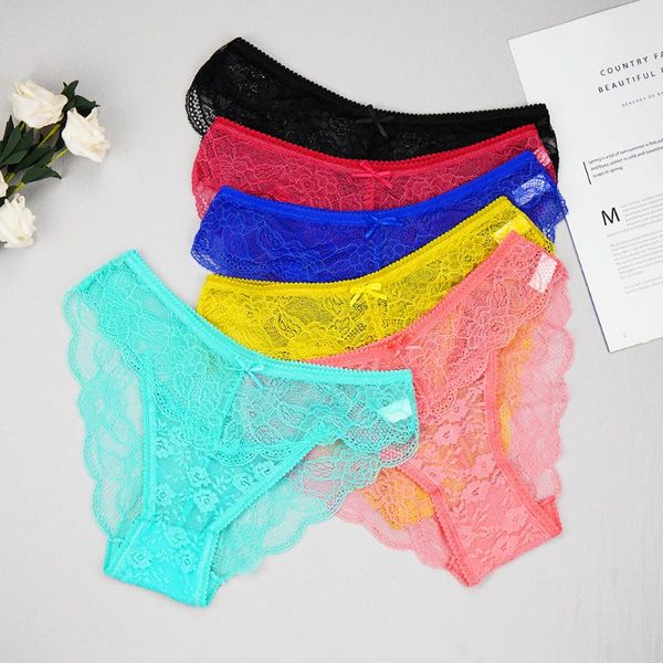 

women's panties 6pcs/set underwear lace briefs transparent and breathable lenceria sexi para mujer, Black;pink