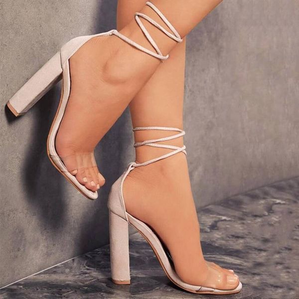 

sandals summer women's fashion large size solid color thick heel high cross strap casual, Black