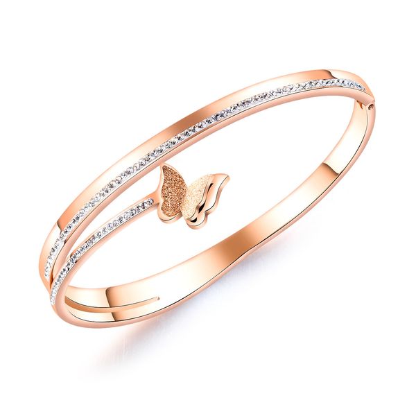 

link charm opk plated rose gold titanium steel bracelet fashion personality butterfly lady for girlfriend, Golden;silver