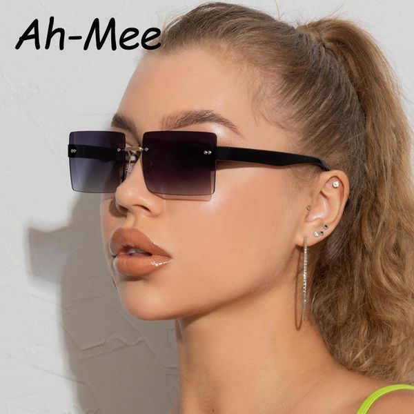 

sunglasses retro square women brand design fashion rimless gradient sun glasses shades cutting lens ladies frameless eyeglasses, White;black