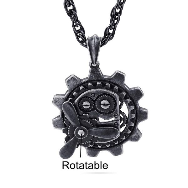 

pendant necklaces retro black rotatable motor vehicle necklace for men boys stainless steel punk biker pendants, Silver