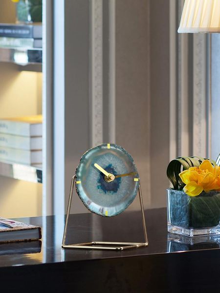 

desk & table clocks luxury metal mute clock sweep agate second bedroom electronic digital watch masa saati home decor ek50tc