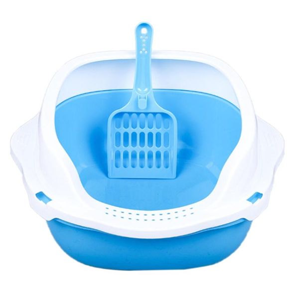 

kennels & pens large size cat litter box semi-closed sandbox toilet for pet training tray with shovel gift blu