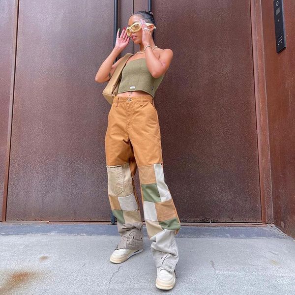 

women's jeans high waist women straight leg patchwork denim pants streetwear casual female loose baggy cargo trousers y2k fashion 2021, Blue