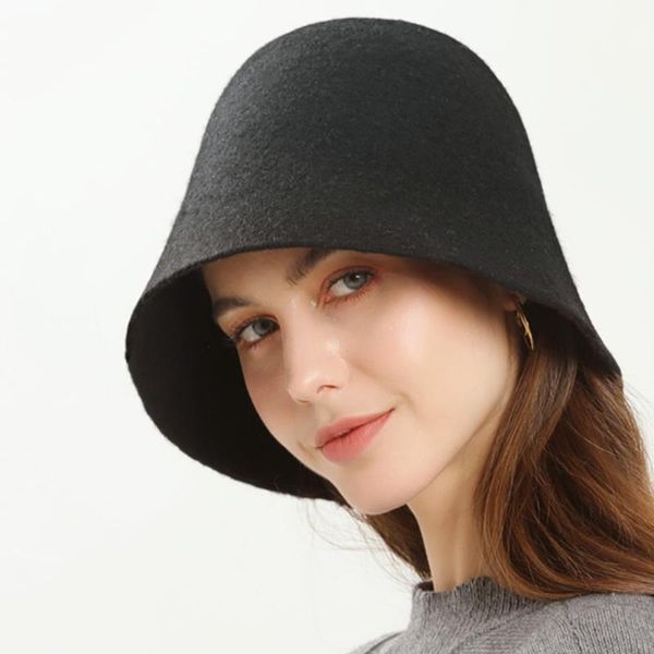 

wide brim hats retro ladies' bucket autumn winter cashmere thickened soft outdoor hat1, Blue;gray