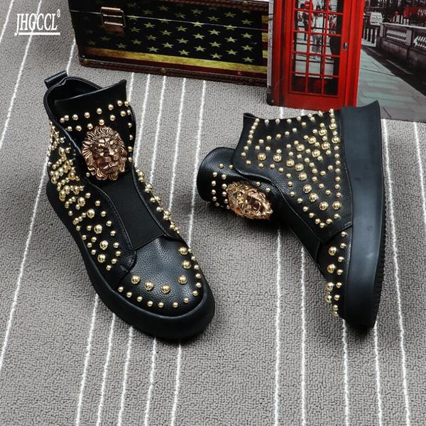 

cowherd men's shoes new rivet boots mens and women's large size men shoe flat leisure chaussure homme luxe marque a26, Black