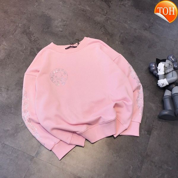 

ch crowe diamond pink girl heart round neck sweater, Black