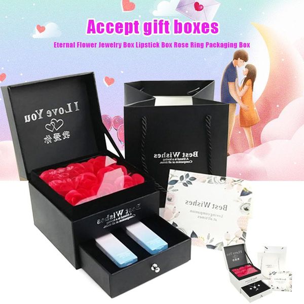 

gift wrap everlasting flower storage box women jewelry earrings gifts with bag