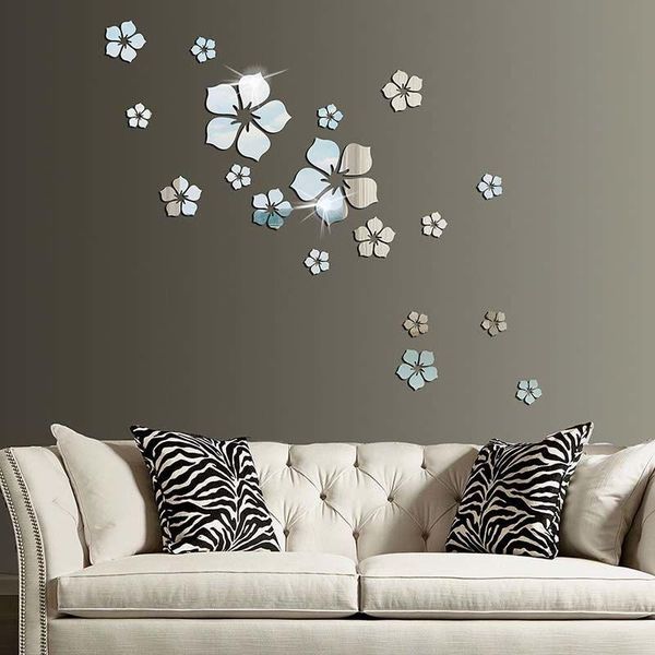 

wall stickers 18pcs/set 3d gold silver acrylic flower mirror surface sticker removable background diy kids room art home decoration