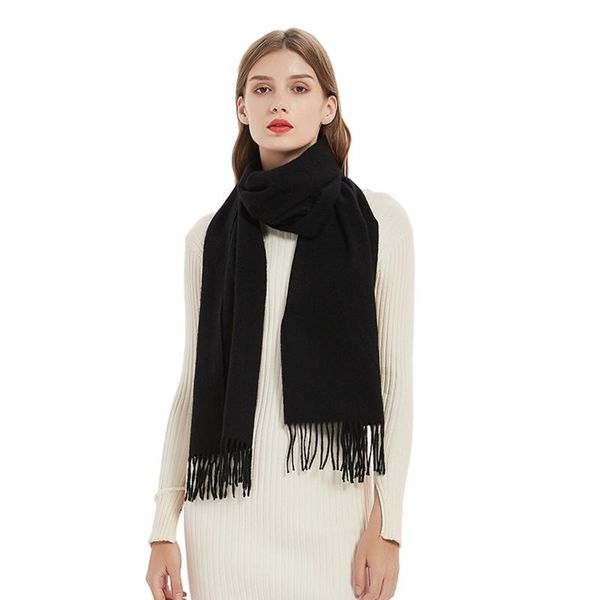 

scarves winter 100% wool tassel scarf ppure color warmth monochrome cashmere shawl rectangular super long 180cm unisexblack, Blue;gray