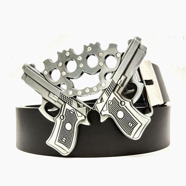 Cintos de moda design casual homens legal armas fivela de metal com strass ocidental cowboy acessórios para roupas presentes masculinos