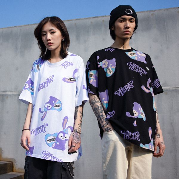 

vamtac 2021 spring and summer new style cartoon rabbit full print fashion brand street lovers loose short sleeves, White;black