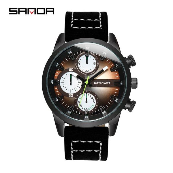 

wristwatches sanda brand mens watches luxury male clocks fashion man sport clock leather strap business quartz men wrist watch herrenuhr, Slivery;brown