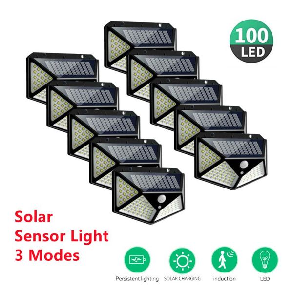 

solar lamps 10pc outdoor light 100 led lamp waterproof motion sensor wall sunlight powered with 3 lighting mode for garden decora