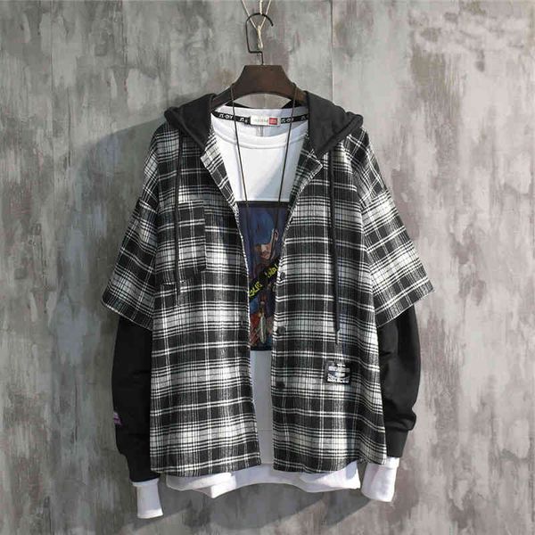

men's jackets hooded plaid hoodie , autumn fashion, male hoodie, japanese tide, loose cord, casual, 9a145 0u3u, Black;brown