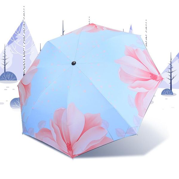 

umbrellas black plastic thermal transfer umbrella anti-uv female sun protection tri-fold customizable