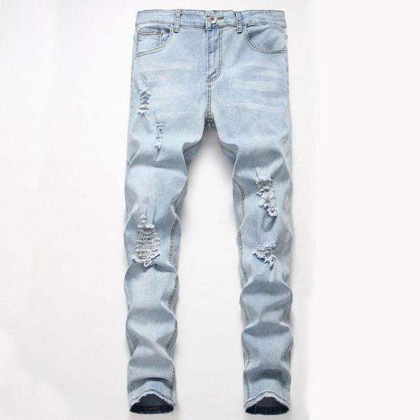 

wholesale blue ripped jean destroyed mens denim pant slim denims biker casual long men jeans trouser plus size pants pantalones