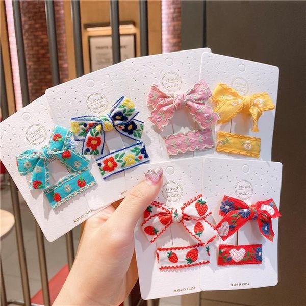 

children hair pins floral embroidery clip kids accessories set bb baby hairgrip toddlers girls barrettes 2 piece, Slivery;white