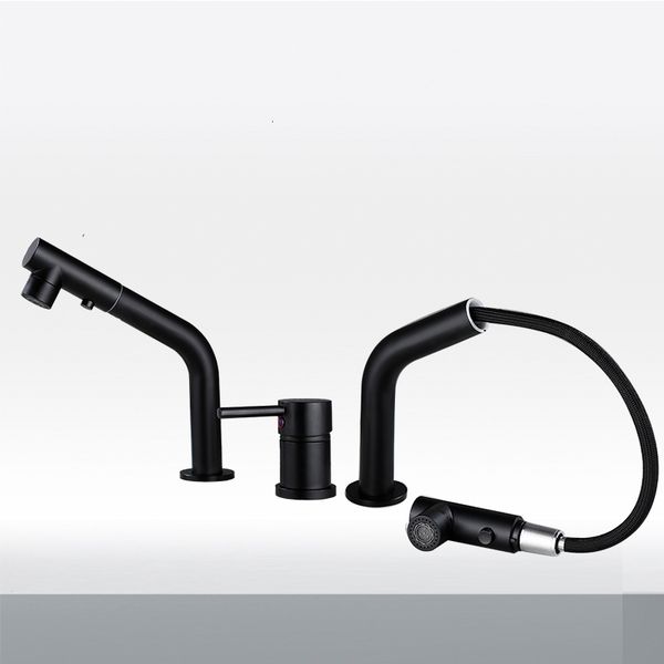

bathroom sink faucets dual holes singe handle design kitchen matt black chrome brass double hole pull out deck-mount mixer tap 2t2