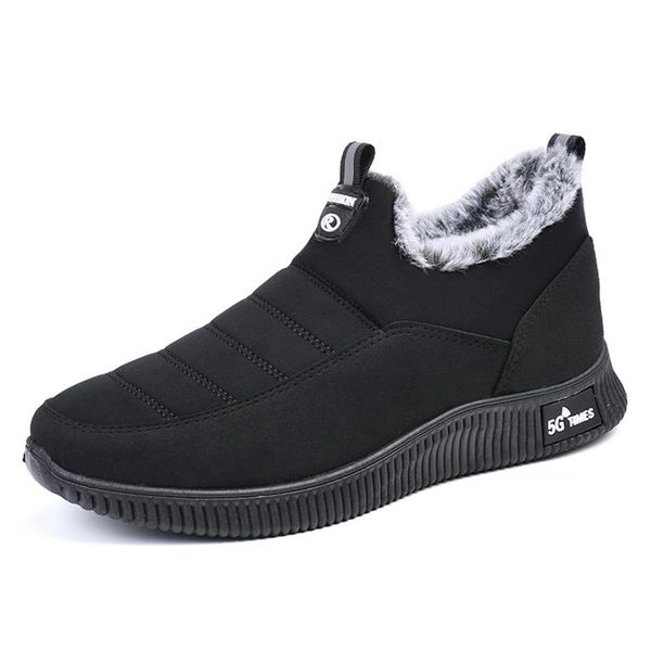 

boots warm winter sneakers men fashion velvet snow shoes women water resistant outdoor cotton comfortable plush walking, Black