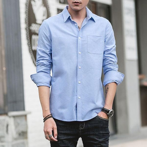 

men's casual shirts cotton oxford shirt korean thin slim solid color straight long sleeve, White;black