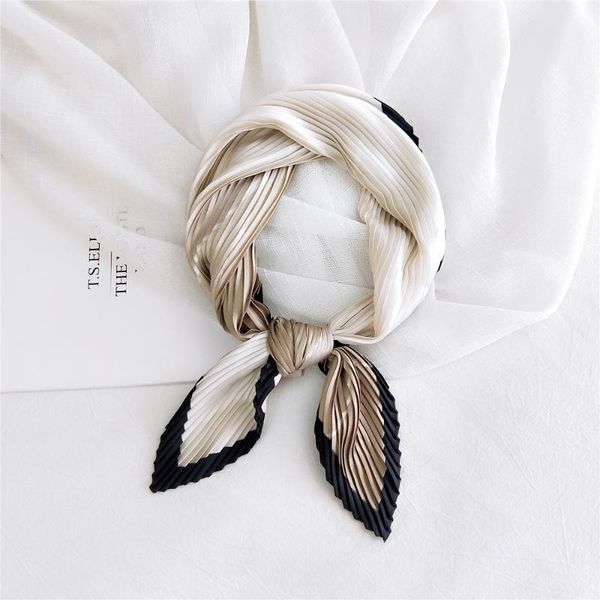 

scarves fashion square crinkle silk scarf women leopard print crumple neck wear pleated handkerchief rose red foulard designer, Blue;gray