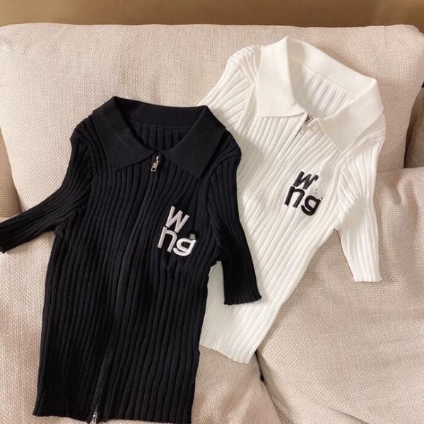 

net red with 2021 spring new zipper knitted cardigan letter embroidery slim fit short top, White;black