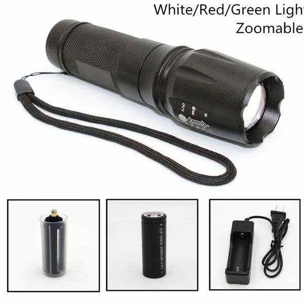 

tactical led 1000lm xml t6 q5 r5 zoomable 5 modes aluminum 878 torch use /18650/26650 white/red/green light flashlights torche torches