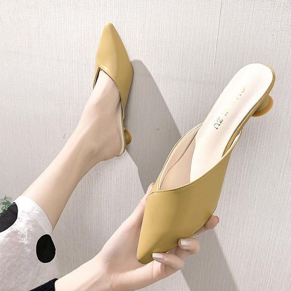 

color spring office shoes women high heels pump 4cm slip on sandals sandalias comfortable ladies tenis white slippers, Black