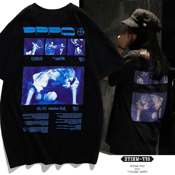 

fashion brand paris limited oil painting religion loose short men's cotton t-shirt lovers half sleeve women, White;black