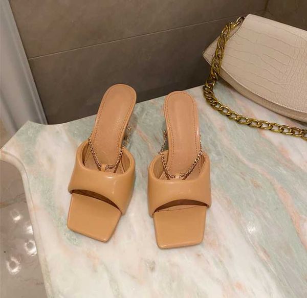 

summer women slipper fashion chain slippers sandal shoes thin high heel outdoor dress pumps slides sandals, Black