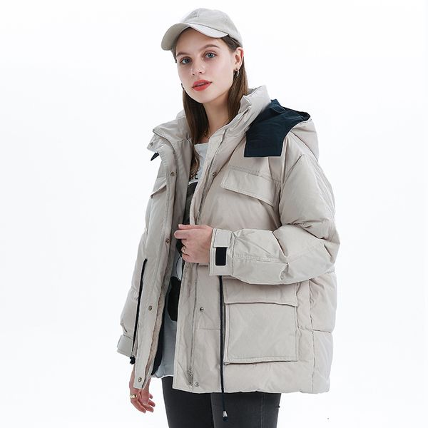 

down jacket fish husbandry work clothes women's 2021 hooded waist closed korean loose large couple winter cool, Black