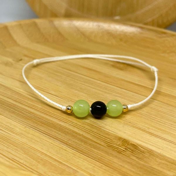 

charm bracelets women's 6mm green beads natural stones decorations handmade adjustable rope bracelet fashion gift female jewelry, Golden;silver