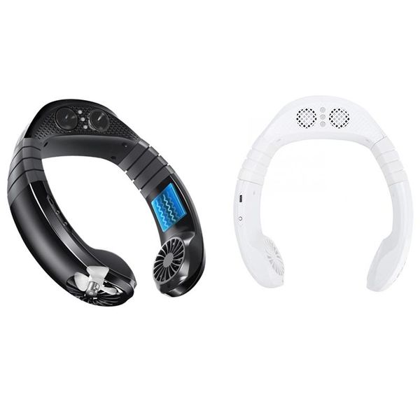 

electric fans neck fan hands mini usb charging bluetooth player portable sport hanging music sound air cooler