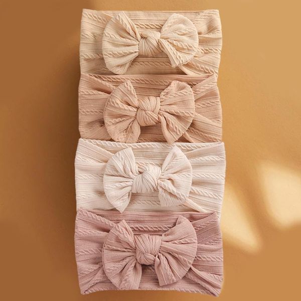 

hair accessories 1pcs striped baby nylon headbands for child bowknot headwear cable bow turban kids born headwrap, Slivery;white