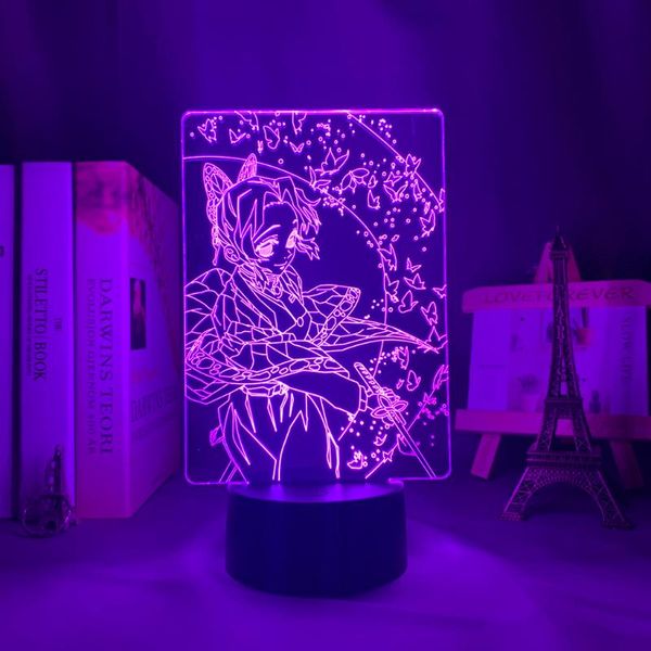 

night lights anime led lamp kimetsu no yaiba shinobu kocho for bedroom decoration light gift manga 3d demon slayer room decor
