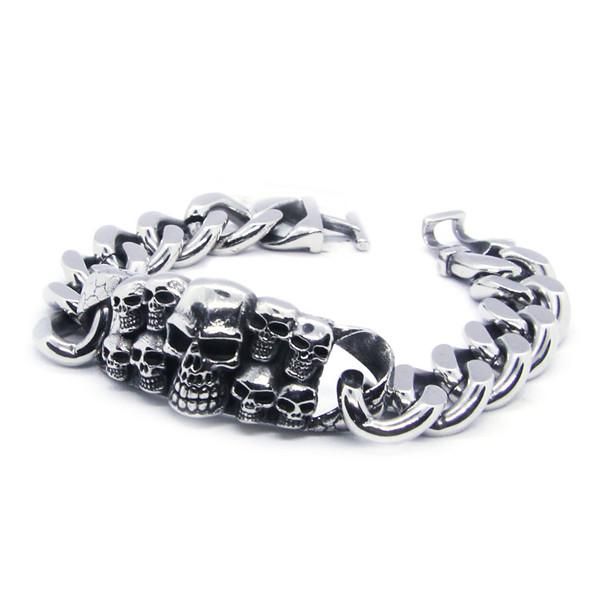 

link, chain mens bracelet skull 316l stainless steel quality biker, Black