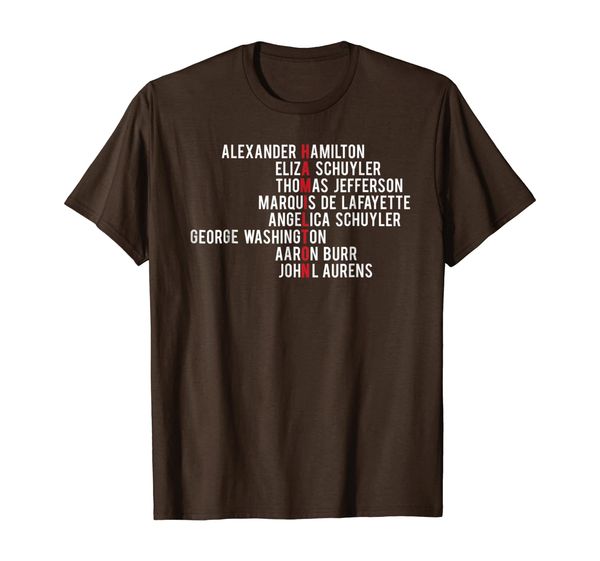 

hamilton, eliza, jefferson, angelica, burr names shirt, White;black