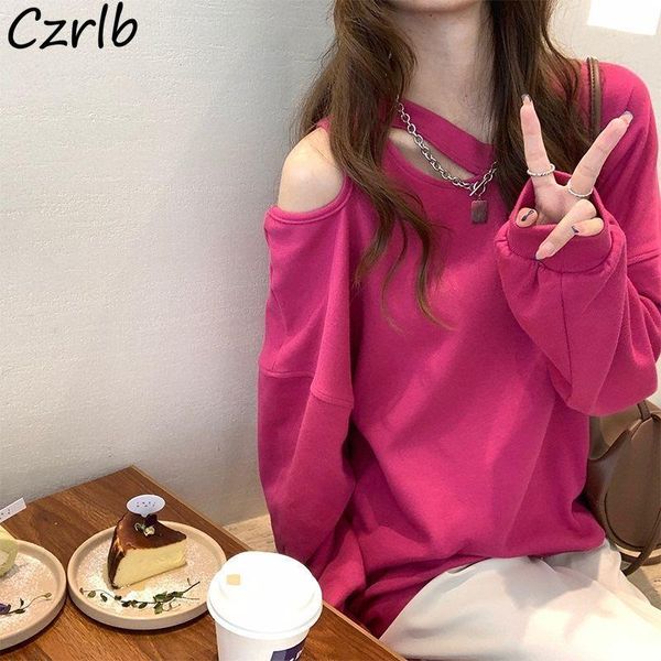 

women's hoodies & sweatshirts women autumn solid simple fashion design all-match loose hole tender teenagers korean style vintage elega, Black