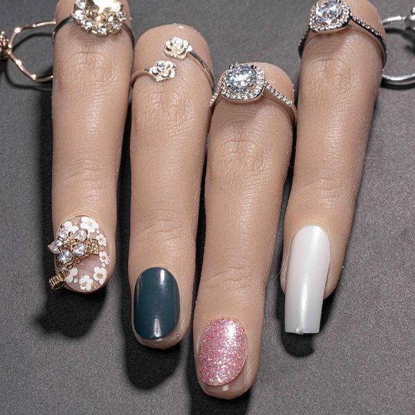 

nail art practice fingers model display hand training manicure fake finger salon supplies kit1, Red;gold
